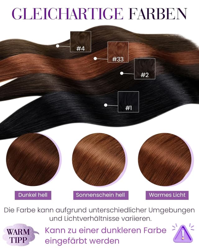 Detalle de LaaVoo Bonding Extensions aus Echthaar mit Keratin, Rotbraun (Pre-Bonded #33), 35 cm