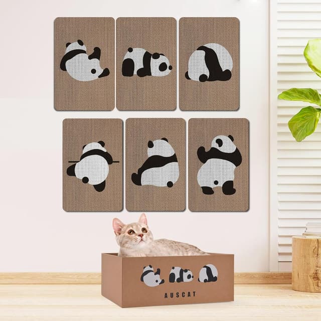 Detalle de AUSCAT 7PCS Cardboard Cat Wall Scratcher (7 scratch pads + box), Panda pattern
