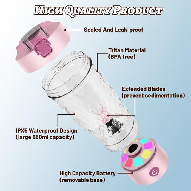 Detalle 2 de flintronic 650ml Protein Shake Bottle USB‑C rechargeable 💧