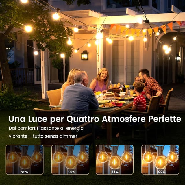 Thumbnail 4 de LONIUTO Catena Luminosa da Esterno 45 m con 75+3 LED G40, 2700K bianco caldo (IP45)