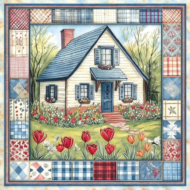 Detalle de Cottage Bloom 500-Piece Jigsaw Puzzle for Adults (20 x 20 in) — Cozy Country House & Tulip Garden Scene