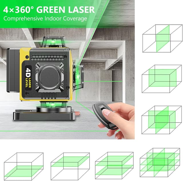 Detalle de Niveau Laser 4D Vert 16 Lignes (4×360°) – Autonivelant avec affichage LED & télécommande