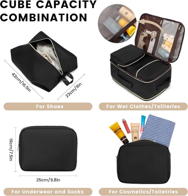 Detalle de LOVEVOOK Handgepäck-Rucksack 40L für Damen (17,3 Zoll Laptop) mit 180°-Öffnung und wasserdichtem Polyester