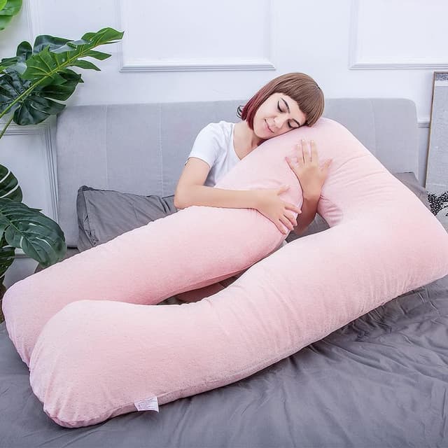 Thumbnail 6 de AS AWESLING Schwangerschaftskissen U-Form (Ganzkörper) mit abnehmbarem Veloursbezug – Rosa