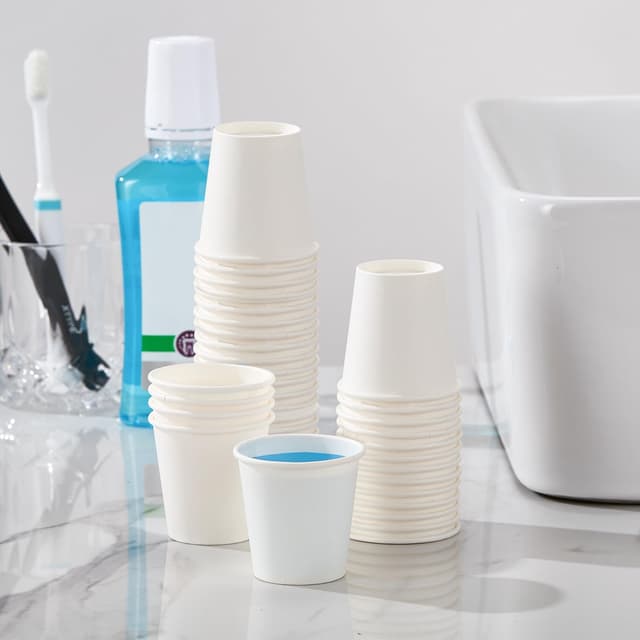 Detalle de SIUQ 1200 Pack 3 oz White Paper Cups (Small Disposable Bathroom Mouthwash Cups)