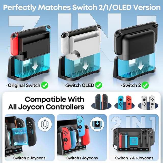 Detalle 2 de Tokluck Joy-Con and Switch Controller Charging Dock with 9 RGB Light Modes