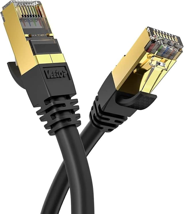 Detalle de VEEtOP Cat8 LAN-Kabel mit vergoldetem RJ45 – schnelles Ethernet für Gaming, Smart Home & Office