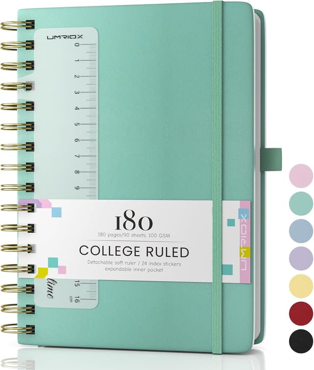 Detalle de Umriox wirebound spiral notebook, A5 (14.5 x 21.4cm), 180 pages, 100gsm lined paper, PU hardcover – Green