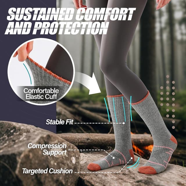 Detalle de ANTSANG Merino Wool Walking & Hiking Socks (5-pack) – warm, cushioned moisture-wicking boot socks