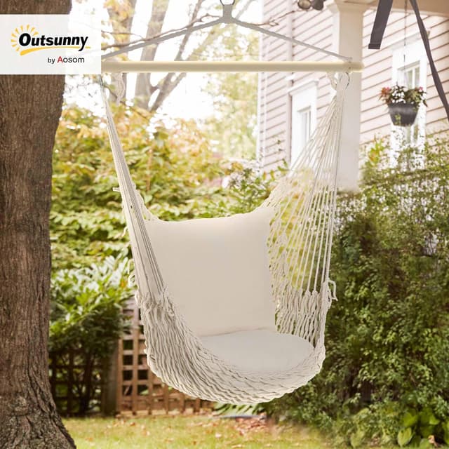 Detalle 2 de Outsunny Silla Colgante Hamaca 120 kg Crema