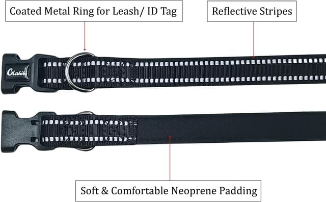 Detalle de Olahibi Neoprene Padded Dog Collar (Small, Black) with Reflective Stripes