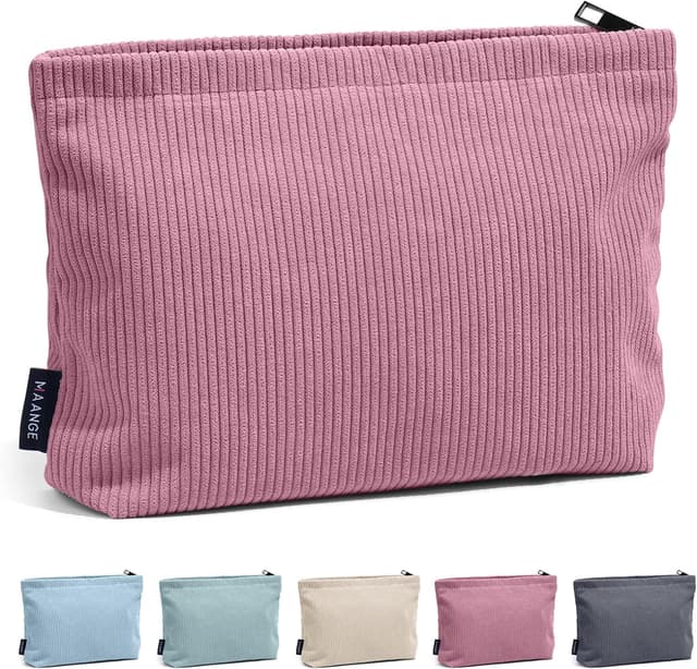 Detalle de MAANGE Make-up Tasche – kleine Schminktasche aus Cord mit Metall-Reißverschluss (rot)