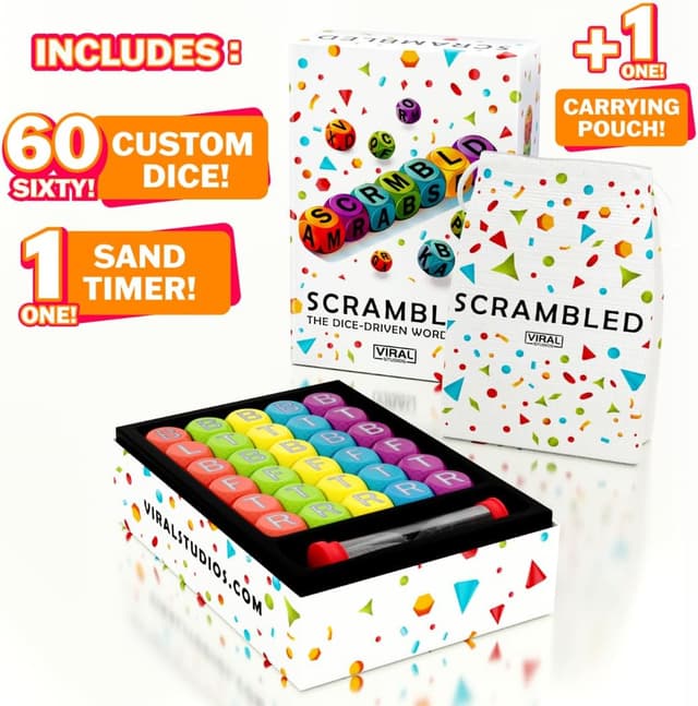 Detalle de Viral Studios Scrambled The Dice-Driven Word Game (Fast-Paced Party Game for 1–5 Players)