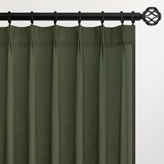 Detalle de Topfinel Pinch Pleated 63-Inch Olive Green Linen Curtains (2 Panels) for Track System