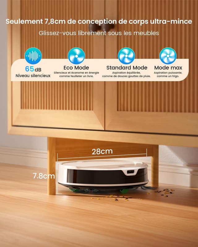 Detalle de OKP K5 Ultra Aspirateur Robot 5500 Pa, navigation Laser dToF et autonomie 170 min