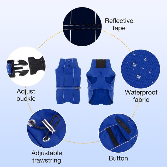 Detalle 2 de Pewkim Warme Hundemäntel – wasserdichte, reflektierende Hundejacke mit hohem Kragen und Fleecefutter