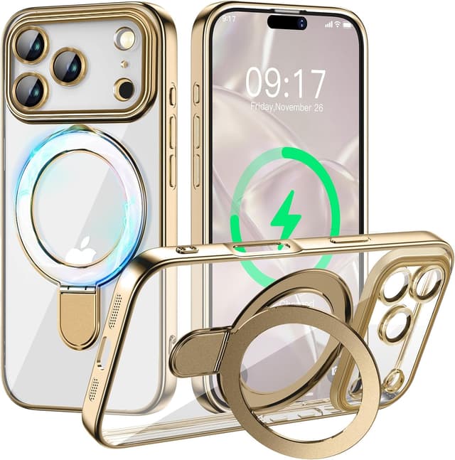 Detalle de Pmteyoim Magnetic iPhone 17 Pro Max Case with Invisible Stand, MagSafe Compatibility & Full Camera Lens Protection