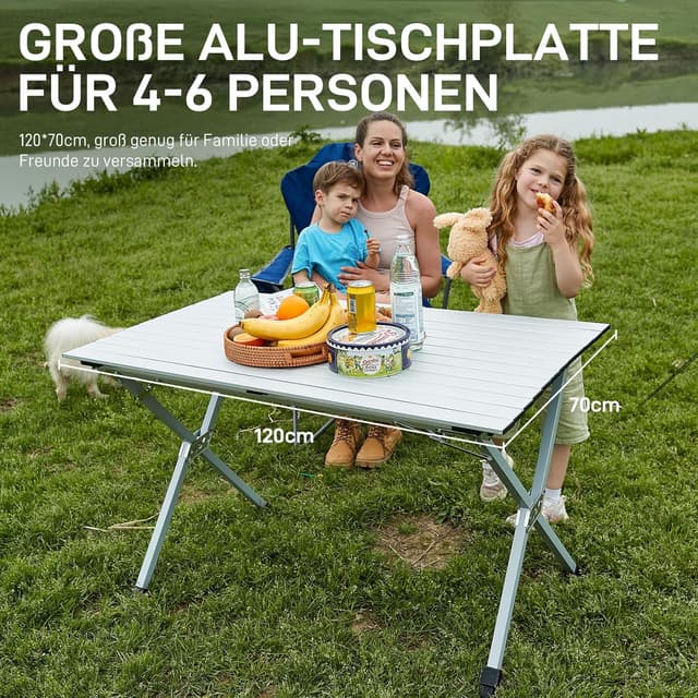 Detalle de EVER ADVANCED klappbarer Campingtisch aus Aluminium 120 x 70 cm (bis 100 kg Belastung) mit Tragetasche