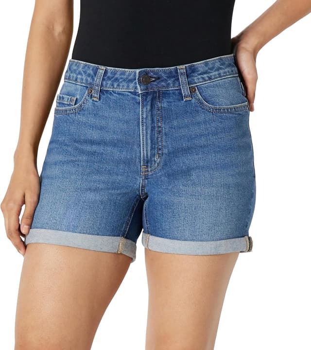 Detalle de Amazon Essentials Women’s Slim-Fit Mid-Rise 4” Denim Jean Shorts