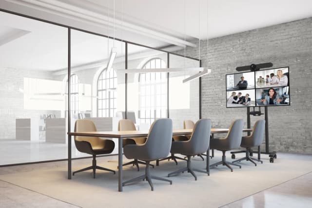 Detalle de Neomounts MOVE Lift FL55-87BL1 motorisierter Bodenständer (55–100 Zoll) in Schwarz