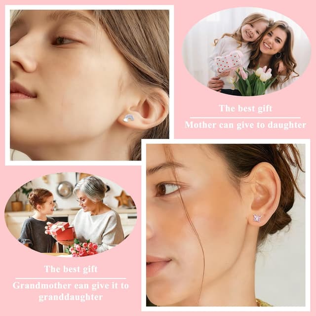 Detalle de EXGOX 8 Paare Ohrstecker Silber 925 đź’Ť