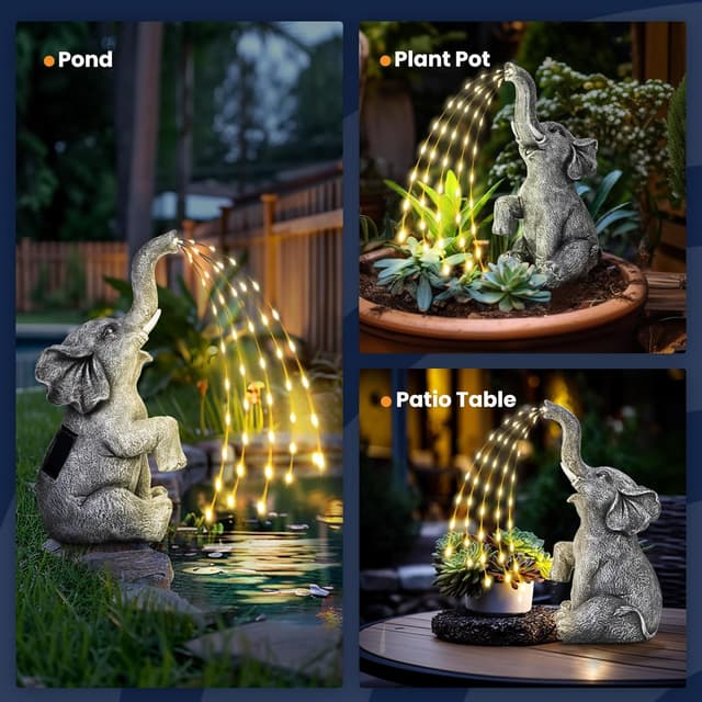 Detalle de GIGALUMI Elephant Statue 27 cm solar LED