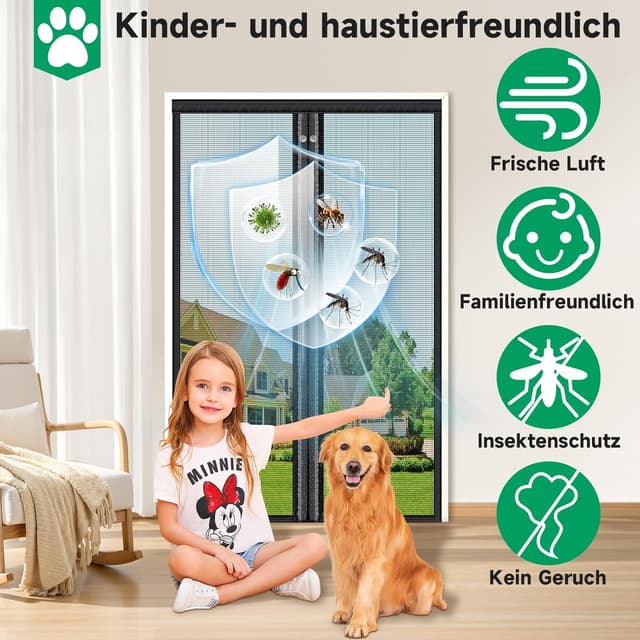 Thumbnail 6 de HOFUDON Fliegengitter Balkontür mit Magnetverschluss 90x200 cm – durchgehende Magnetleiste, ohne Bohren