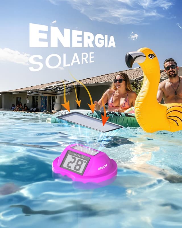 Detalle 2 de Termometro galleggiante BALDR Solare con doppio display anti-riflesso IPX7 per piscine e SPA (viola)