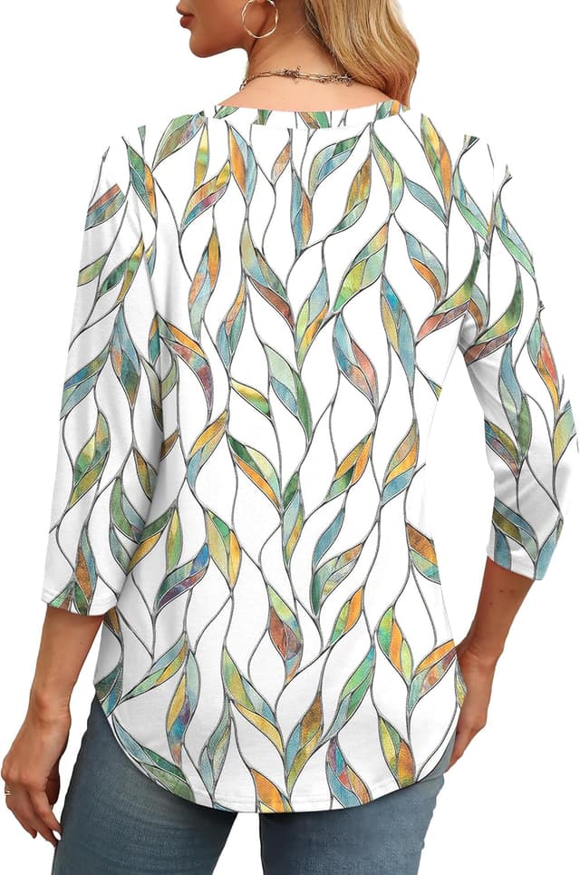 Detalle 2 de Aokosor Womens 3/4 Sleeve Pleated Crew Neck Tunic Blouses