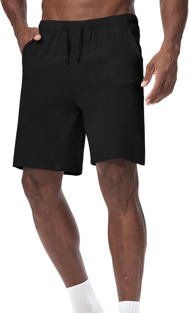 Detalle 2 de Zetieny Herren Leinen-Shorts mit Kordelzug – atmungsaktive Sommer-Freizeitshorts mit Taschen