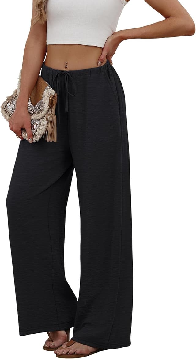 Detalle 2 de Sampeel Women’s Wide-Leg Drawstring Palazzo Pants with Pockets