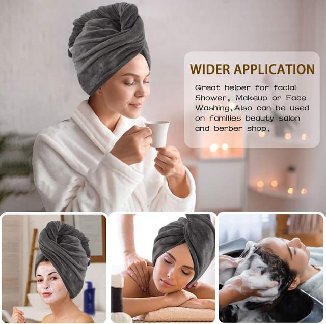 Detalle de KinHwa XL Turban-Handtuch mit Knopf aus Mikrofaser, 30 x 70 cm – 2er-Pack, grau