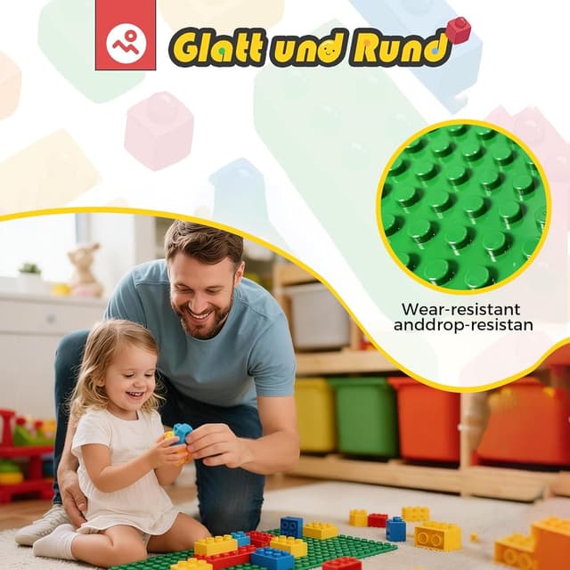 Detalle de HUIZDQ 2er-Set große Bauplatte (38,4 x 38,4 cm) mit 24 x 24 Noppen – grün, Classic Grundplatte für Klemmbausteine