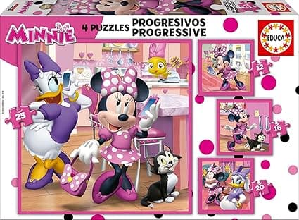 Detalle de Educa Minnie Ayudantes Felices 🧩 Conjunto de 4 Puzzles Progresivos