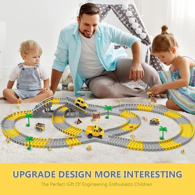 Thumbnail 6 de Kids Construction Race Tracks Toy Set (253 PCS) with Flexible Track, Cars & Trucks – Age 3–8