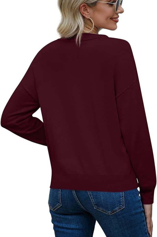 Detalle de PrinStory women’s V-neck knit jumper long sleeve top (solid colour)