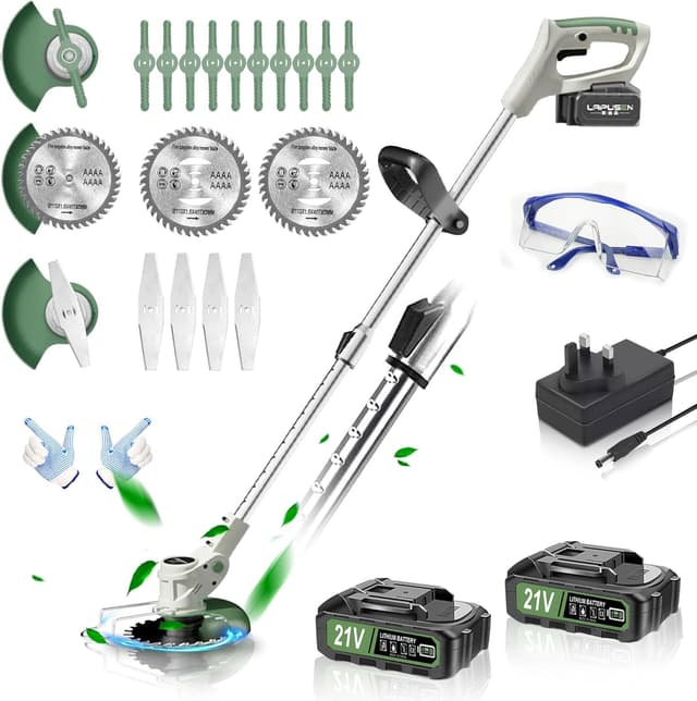 Detalle de Metal Blade 21V Cordless Strimmer with 16 Blades and Pruning Shears (15cm cutting diameter)