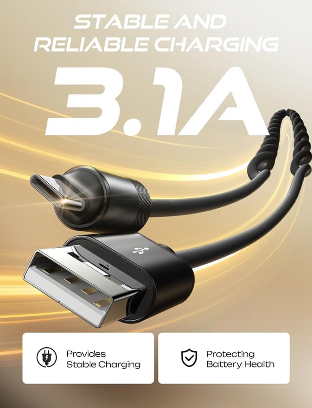 Detalle 2 de LISEN Coiled USB-C Cable 2-Pack (USB A to USB C) for Android Auto & CarPlay — 4+6FT, Space Black