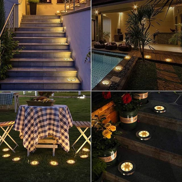 Detalle de Joomer 12er Solar-Bodenleuchten für außen (8 LEDs, 3000K Warmweiß, IP65)