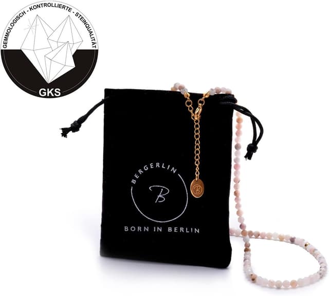 Detalle de BERGERLIN Naturstein Perlen Halskette mit Verschluss und 925 Sterling Silber- oder vergoldeter Perle