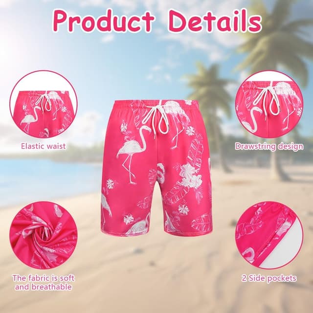 Detalle de Aomig Uomo Hawaiani pantaloncini da bagno con stampa tropicale e taschino (Blu, M-XL)