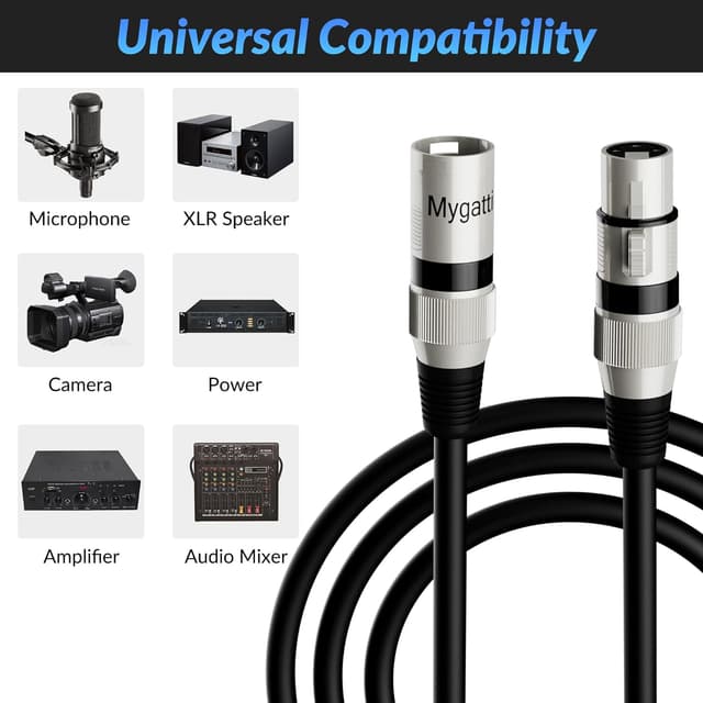 Detalle 2 de Mygatti XLR-Mikrofonkabel 5 m (6er Set, mehrfarbig) – 3-polig, abgeschirmt, ausbalanciert