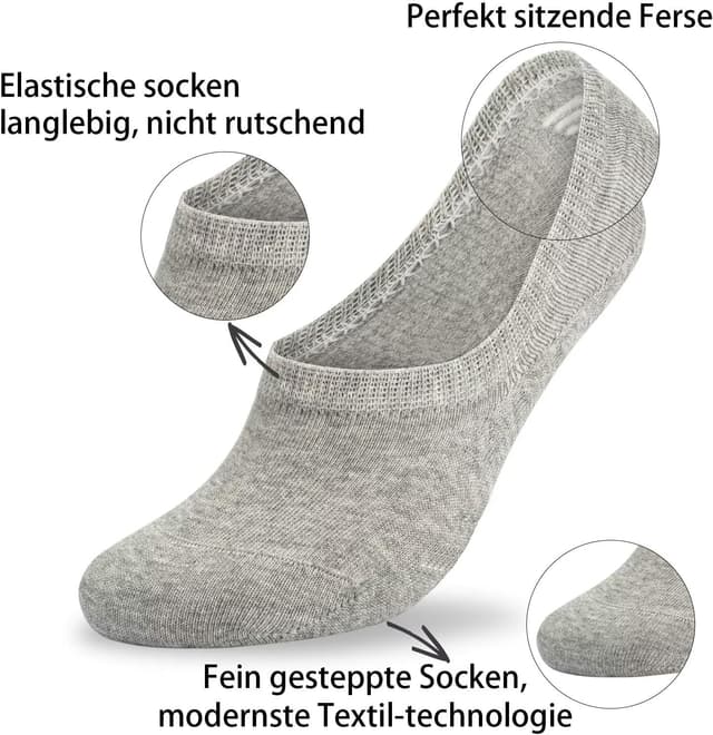 Detalle 2 de PAUNEW Sneaker Socken Damen (10 Paar) – No-Show Footies mit rutschfestem Silikonpad