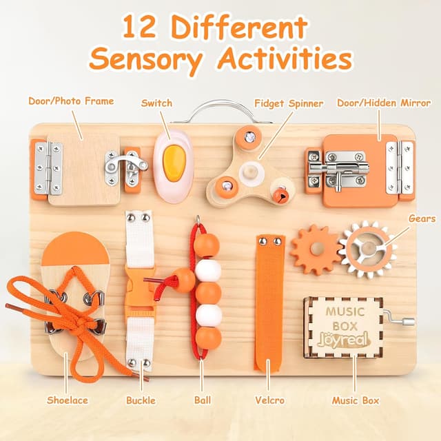 Detalle 2 de Joyreal Pannello Sensoriale Bambini Montessori: busy board in legno con specchio neonati