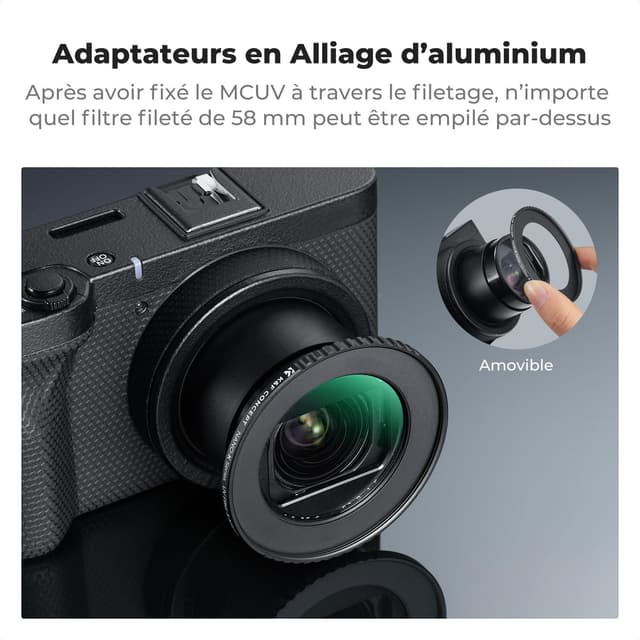 Detalle de Kit K&F Concept filtre UV de protection + bague pour Canon PowerShot V1