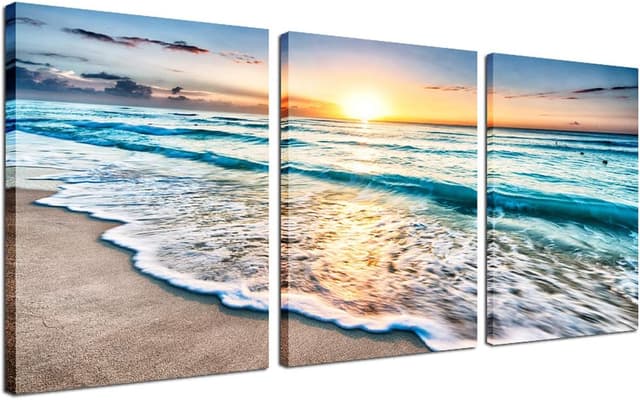 Imagen de Beach Decor 3 Panel Sea Wave Canvas 🖼 en OfertitasTOP