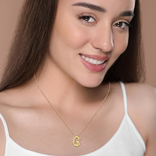 Detalle de AFSTALR Bubble Buchstaben Kette mit Initial-Anhänger (Gold/Silber, 45+5 cm)