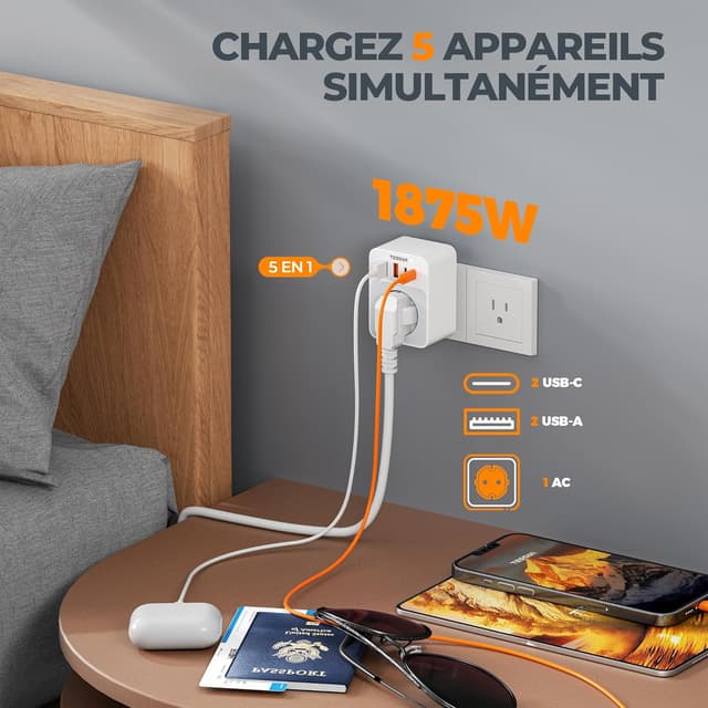 Thumbnail 4 de TESSAN Adaptateur Prise USA 20W