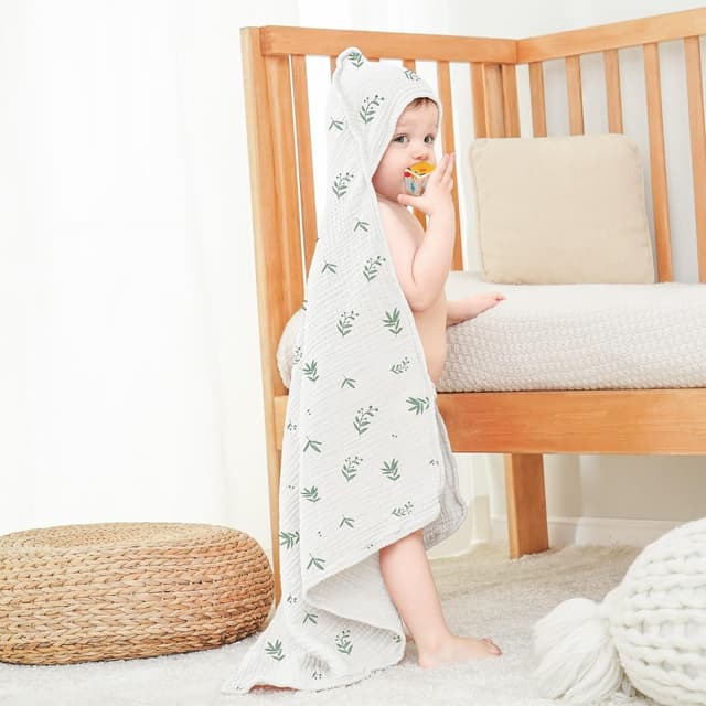 Detalle de Susurration Baby Handtuch mit Kapuze – 4-lagig aus Musselin-Baumwolle, 2er-Set