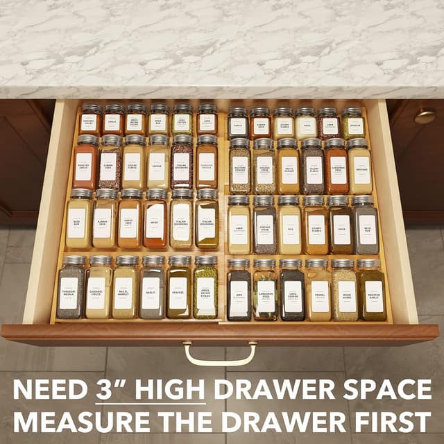 Detalle de SpaceAid Bamboo Spice Drawer Organizer (Expandable 4-Tier Insert for 3"-Deep Drawers)